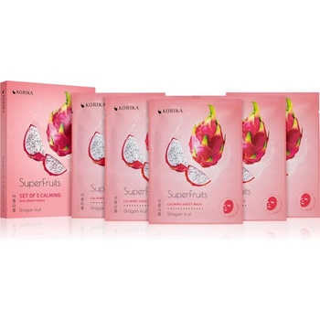 KORIKA SuperFruits Dragon Fruit - Set of 5 Calming Face Sheet Masks комплект маски за лице на намалена цена с успокояващ ефект Dragon fruit