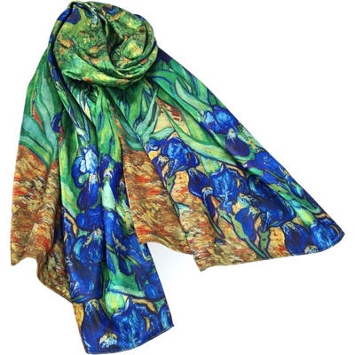 Classic Scarf květinová šála 2v1 s modrými kosatci van Gogh a Monet