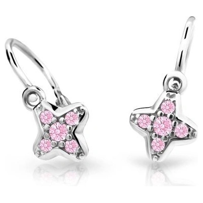 Danfil dětské náušnice hvězdičky C2266 z bílého zlata s kamínky Pink zapínání brizura