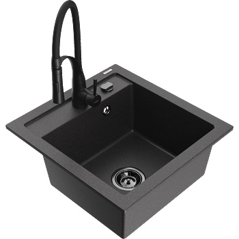 Mexen Vito кухненска мивка от гранит с 1 отделение с кухненски смесител Aster, черен с пръски - 6503-76-73450-70-B (6503-76-73450-70-B)
