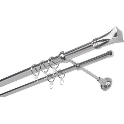 OK-GarnýžeCZ Garnýž kovová dvouřadá 25/16mm Swing nerez 210 cm do stěny / kroužky s háčkem