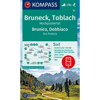KOMPASS Wanderkarte Bruneck, Toblach, Hochpustertal / Brunico, Dobbiaco, Alta Pusteria 1:50 000