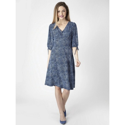 Perso Woman's Light dress with puff sleeves modrá
