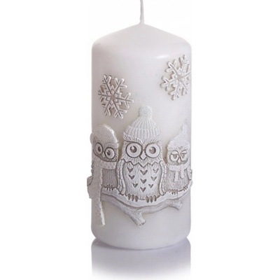 Bartek Candles SOVA ZIMNÍ VÁLEC vánoční d6x13cm bílá
