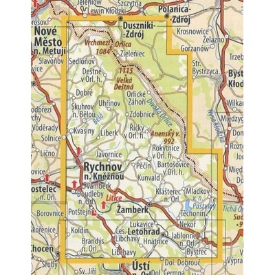 KČT 27 Orlické hory - nástěnná turistická mapa 60 x 90 cm Varianta: mapa v dřevěném rámu, Provedení: Ticiago šedý