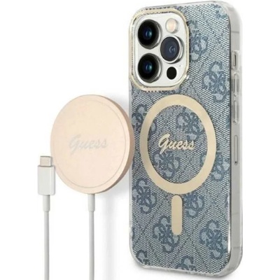 GUESS Калъф и зарядно Guess - 4G MagSafe, iPhone 14 Prо, син (3666339102982)