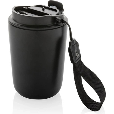 Cuppa z RCS Termohrnček recyklovanej nerezovej ocele s lanyardom čierna 380 ml