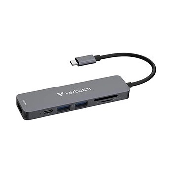 Verbatim 32156, USB-C мулти-порт хъб Essentials 6-port, 32156, сив, дължина на кабела 18cm, USB-C PD, USB-A 3.2 Gen 1, USB-A 2.0, SD (32156)