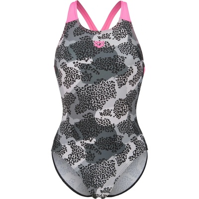 arena Дамски бански костюм Arena Women's Camo Swimsuit V Back L Swimsuit - Black Multi / Shocking Pink - размер 44 (EU) (150-5850-0116)