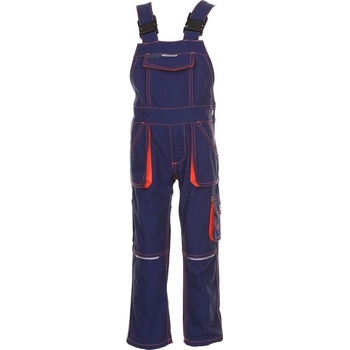Planam JUNIOR DUNGAREES Montérkové nohavice na traky detské Námornícka modrá-Oranžová