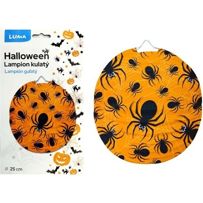 LUMA Halloween papierový lampión - guľa, priemer 25cm, motív pavúk