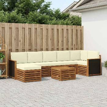 vidaXL Комплект дивани за открито 7 pcs Натурален и Крема (3384641)