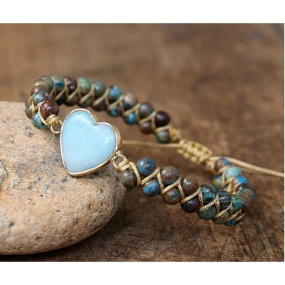 Prosperk náramek z minerálů Amazonit srdce S1386