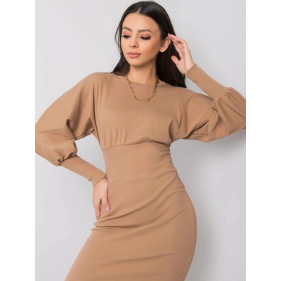 přiléhavé MINI ŠATY S DLOUHÝMI RUKÁVY RV SK 6079.65 BROWN hnědé