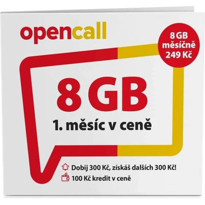 O2 SIM OPENCALL kredit 100Kč + 8GB dat