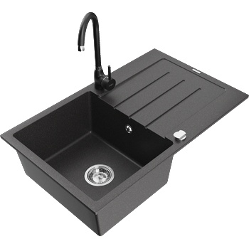 Mexen Bruno мивка от гранит с 1 камера и изцедник и кухненски смесител Telma, черно накапано - 6513-76-670200-70 (6513-76-670200-70)