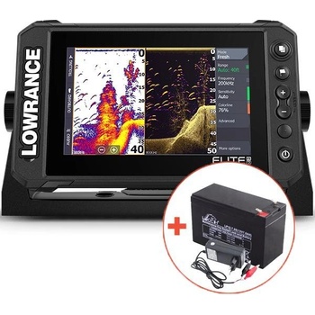 LOWRANCE Elite-7 Ti Total Scan so sondou sonar + akumulátor + nabíjačka
