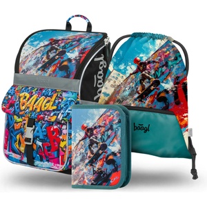 Baagl СЕТ 3 Zippy Скейтпарк: раница, моливник, торбичка BAAGL | Sin | Момчешки | ONE SIZE