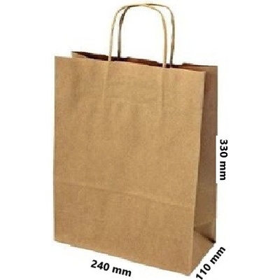 Papírová taška kroucené ucho 240x100x320 mm nosnost 6 kg cena za: Svazek 25 ks tašek, Barva: Hnědá rýhovaná
