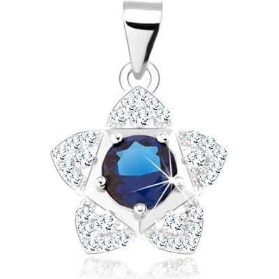 Šperky Eshop Přívěsek ze stříbra pěticípý kvítek modrý kulatý zirkon ozdobné výřezy. SP67.25