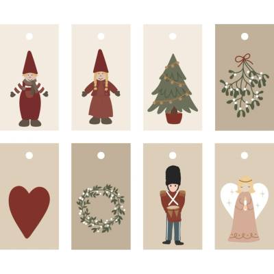 Ib Laursen Papírový štítek na dárky My Nostalgic Christmas – set 8 ks, multi barva, papír