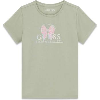 GUESS Тениска в зелен цвят за момиче с розова панделка Guess