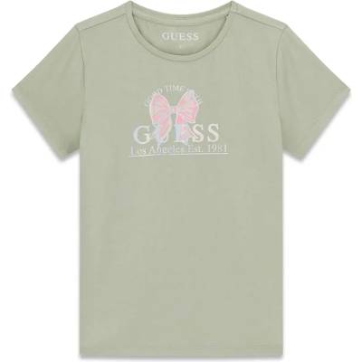 GUESS Тениска в зелен цвят за момиче с розова панделка Guess
