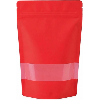 Doypack ZIP | červený mat s okénkem | recyklovatelný obsah 250ml (110 × 185 + 65mm)