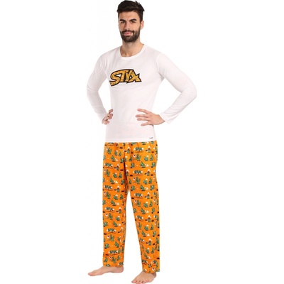 Styx 1351 kaktusy pánské pyžamo dlouhé bílo oranžové