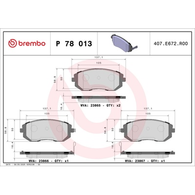 Sada brzdových platničiek, vždy 4 kusy v sade BREMBO P 78 013 (P78013)