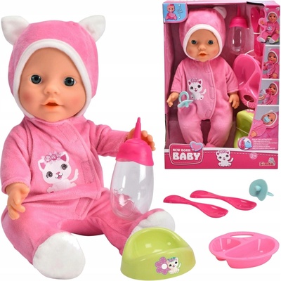 New Born Baby v pyžamu s kočkou + příslušenství