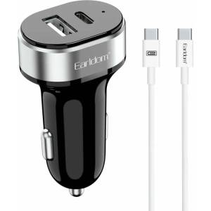 Earldom Зарядно устройство за кола Earldom ES-CC14, 1xUSB, 1xType-C, С PD Type-C кабел, Черен - 40244