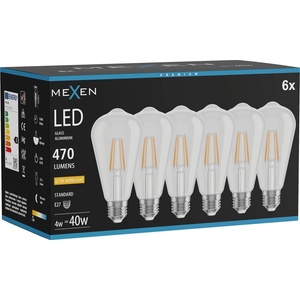 Mexen Vintis 6x LED филтърна крушка E27, ST64, 4W, Топла - 2200K, 470 lm, прозрачна (L152-E27-0422-00x06)