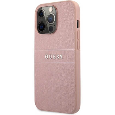 GUESS Saffiano PU Leather Hard Case - дизайнерски кожен кейс за iPhone 13 Pro Max (розов)