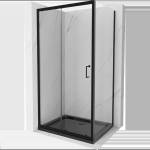 Mexen Apia плъзгаща се душ кабина 90 x 70 см, прозрачна, черна + душ под тава Flat, (840-090-070-70-00-4070B)