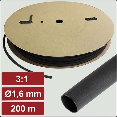 Electronic Garage EG25CA064 zmršťovacia bužírka s lepidlom čierna 1.6 mm 0.5 mm Pomer zmrštenia:3:1 200 m
