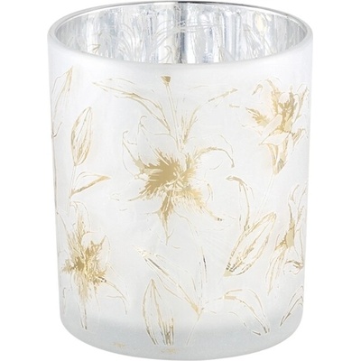 Textilomanie Biely sklenený svietnik AOLANI FLOWER, 10 cm