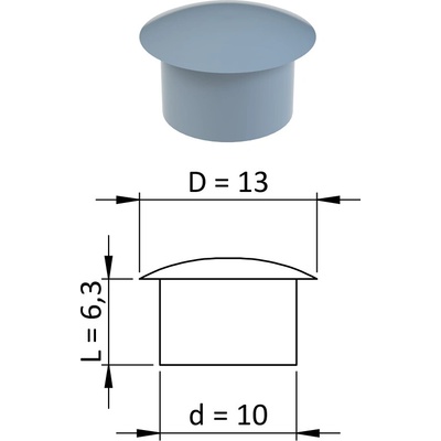 Vnitřní krytka kulatá ø 13 mm, otvor ø 10 mm, šedá, plast