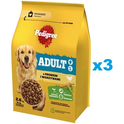 Pedigree Adult s drůbeží a zeleninou Medium & Large 3 x 2,6 kg