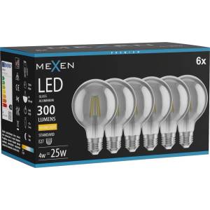 Mexen Vintis 6x крушка с нажежаема жичка LED E27, G80, 4W, Топла - 2700K, 300 lm, димна (L155-E27-0427-70x06)