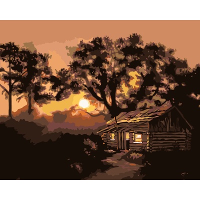 ZUTY Malování podle čísel CHATA PŘI SOUMRAKU D RUSTY RUST Rozměr 40 x 50 cm Rámování vypnuté plátno na rám