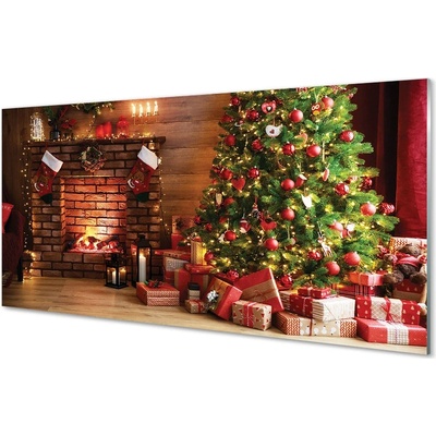 akrylový obraz Krbová dárky vánoční stromky 100x50 cm – Hledejceny.cz