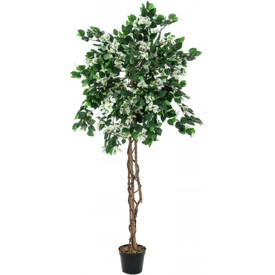 Umělý kvetoucí strom Bougainvillea - přírodní kmen, bílá, 180cm
