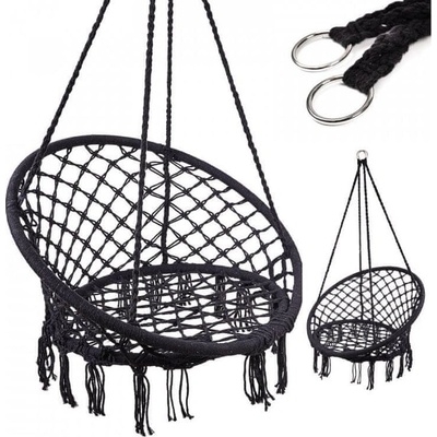 KIK KX7630 Závěsné křeslo s třásněmi 80 cm černá