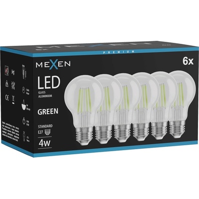 Mexen Vintis 6x LED нажежаема крушка E27, A60, 4W, 55 lm, зелена - L150-E27-04XX-46x06 (L150-E27-04XX-46x06)