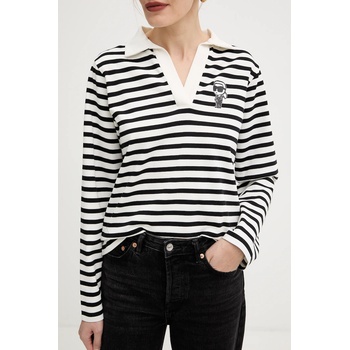 Karl Lagerfeld Памучна блуза с дълги ръкави Karl Lagerfeld IKON в черно A4W17081 (A4W17081)