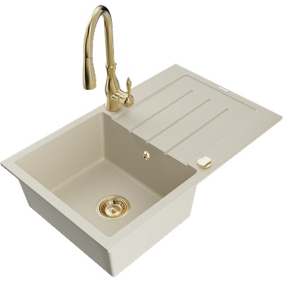 Mexen Bruno гранитна мивка с 1 отделение с отцедник и кухненски смесител Savita, бежов - 6513-69-672601-50 (6513-69-672601-50)