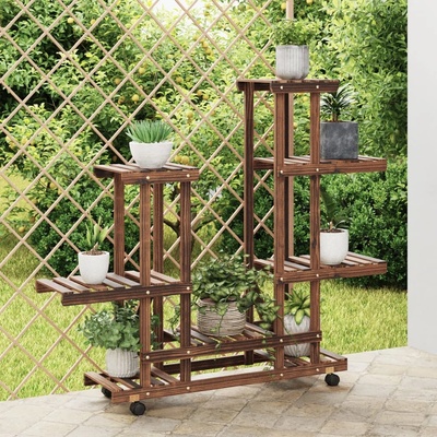 vidaXL Поставка за цветя с колелца, 95x25x101 см, масивна ела (362863)