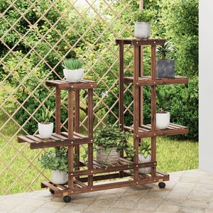 vidaXL Поставка за цветя с колелца, 95x25x101 см, масивна ела (362863)
