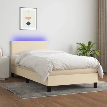 vidaXL Боксспринг легло с матрак и LED, кремава, 90x190 см, плат (3132962)